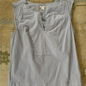 J. Crew Women's Blue and White Striped Top with Scallop Hem